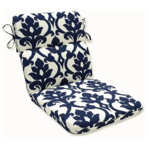 1 Piece Rounded Corner Deep Seat Cushion with Ties Blue White Weather Resistant Polyester