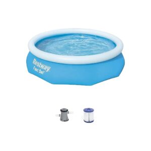 10 Foot Blue Round Inflatable Above Ground Swimming Pool with Filter Pump