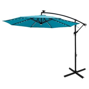 10 Foot Cantilever Offset Solar Powered Patio Umbrella with LED Lights