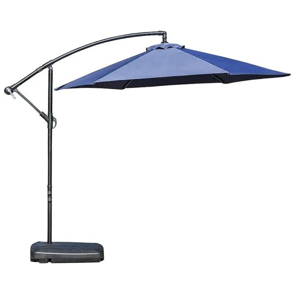 10 Foot Offset Cantilever Patio Umbrella with Heavy Duty Base Stand and Blue Canopy