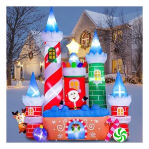 10 Foot Tall Christmas Inflatable Castle with Santa Claus and LED Lights