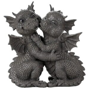 10 Inch Tall Loving Dragon Couple Garden Display Decorative Statue with Stone Finish