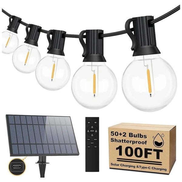 100 Foot Outdoor Solar String Lights with 3 Lighting Modes and Shatterproof Bulbs