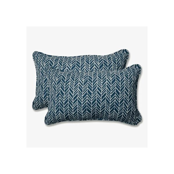 100% Polyester Fiber Fill Lumbar Pillows Herringbone Design 2 Pack Blue Indoor Outdoor