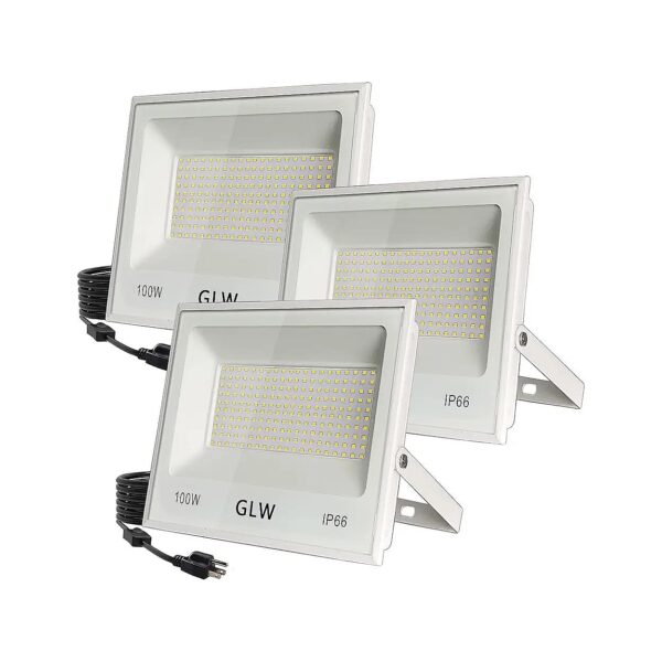 100W LED Flood Lights 3 Pack with Plug Outdoor Security Lights for Large Area Lighting