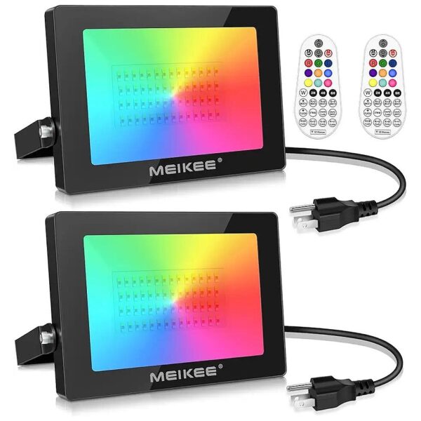 100W RGBW Color Changing LED Flood Light 2 Pack with Dimmable Remote Control