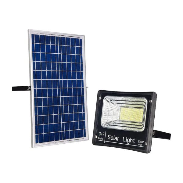 100W Solar Flood Light with Remote Control for Yard, Pool and Garage Lighting