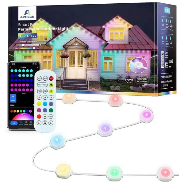 100ft Permanent RGB Outdoor Lights with 72 LEDs Multicolor Waterproof LED Eaves Lights