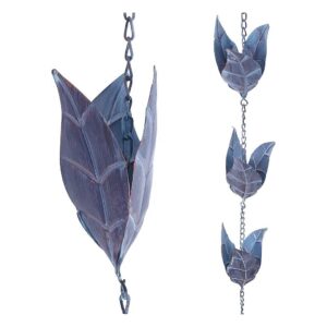 102 Inch Long Rain Chain with Leaf Rain Collector Cups for Home and Garden Decoration