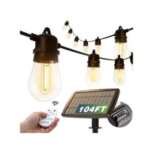 104FT Solar Powered String Lights with USB Port and Remote Control for Outdoor Use