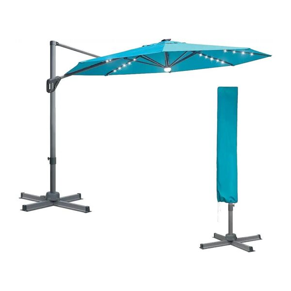 10-Foot Offset Patio Umbrella with Heavy-Duty Frame and Solar-Powered LED Lights