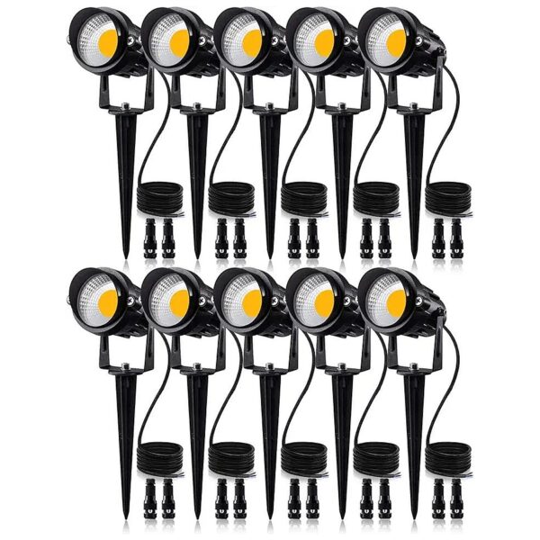 10-Pack 12W LED Pathway Lights with Spike Stand and Connectors, Warm White Glow