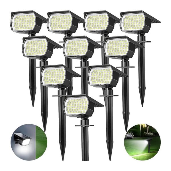 10-Pack Cool White Solar Spotlights with 46 LED Beads for Outdoor Yard Pathway Lighting