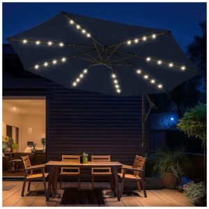 10ft Navy Blue Patio Umbrella with LED Solar Lights and Automatic Tilt Adjustment