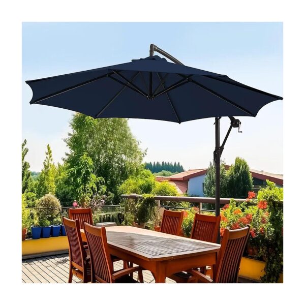 10ft Navy Blue Patio Umbrella with Metal Frame, Cross Base, and UV Resistant Canopy