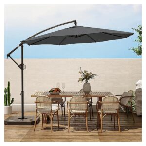 10ft Offset Patio Umbrella with Waterproof RECYCLED FABRIC Canopy and Iron Frame