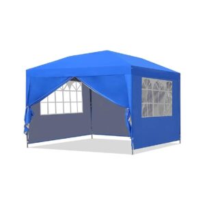 10x10 Blue Pop Up Canopy Tent with Sidewalls and Portable Carrying Bag