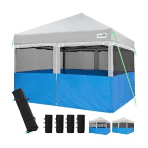 10x10 Pop Up Canopy Tent with Sidewalls and Screened Windows for Camping and Backyard