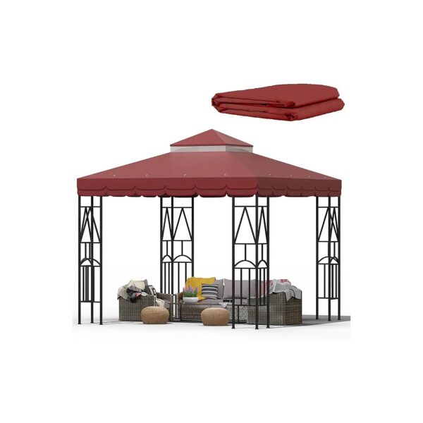 10x10 Weather Resistant Gazebo Canopy Replacement Top with Red and Lace Design