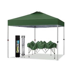 10x10ft Green Instant Gazebo Canopy with Collapsible Steel Frame and Wheeled Bag