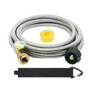 12 Foot Propane Tank Extension Hose with Gauge and Leak Detector for Secure Gas Supply