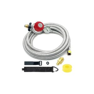 12 Foot Stainless Steel Propane Hose with Adjustable Regulator and Gauge for Gas Furnaces