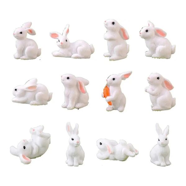 12 Piece Mini White Rabbit Set for Gift Giving, Home Decor