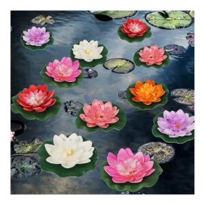 12 Pieces Artificial Lotus Flowers for Home Garden Pond Decoration Gift