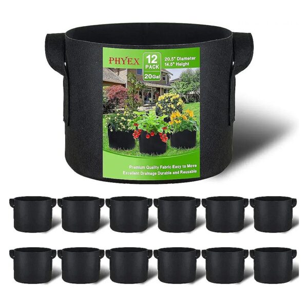 12 Pieces Set of 20 Gallon Nonwoven Grow Bags with Plant Labels for Large Plants