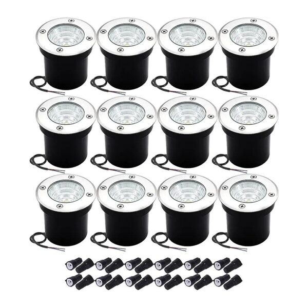 12Pack LED Low Voltage Landscape Lighting Outdoor Well Lights for Garden Illumination