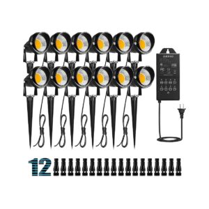 12Pack LED Low Voltage Landscape Lights with Timer and Connector for Modern Home Decor