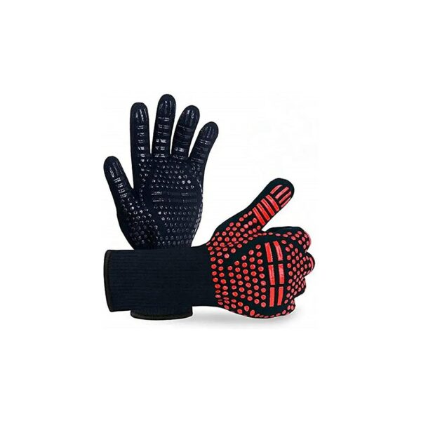 14 Inch Red and Black Cooking Gloves for Extreme Heat Resistant Handling