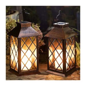 14 Inch Solar Powered Lantern with Flickering LED Candle Lights for Outdoor Parties