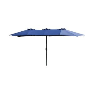 15 Foot Blue Outdoor Umbrella with Double-Sided Shade and Crank for Patio or Backyard Use