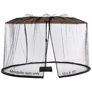 15FT Mosquito Net for Patio Umbrella with Double Zipper Water Pipe Bottom Black 15FT