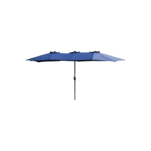 15-Foot Double-Sided Aluminum Patio Umbrella with Crank, Blue Middle Shade Canopy