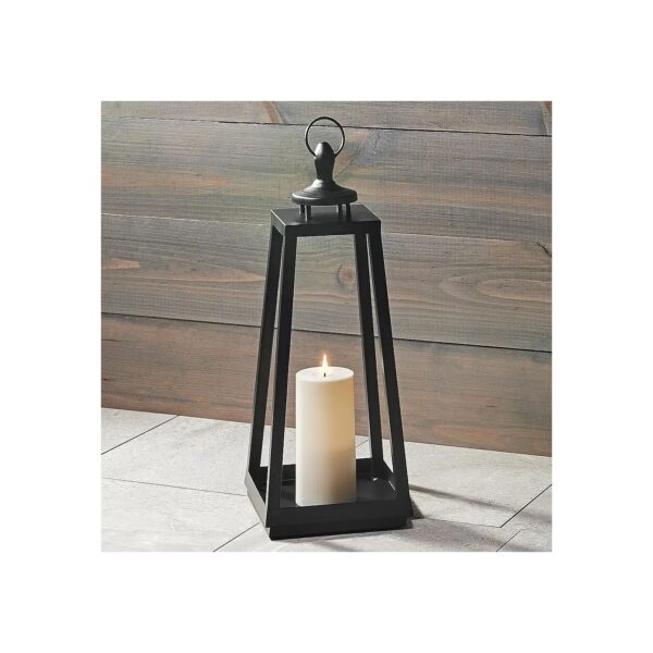 16 Inch Black Metal Lantern with Battery Powered LED Candle and 6 Hour Timer