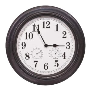 16 Inch Black Outdoor Analog Patio Clock with Thermometer and Hygrometer Function