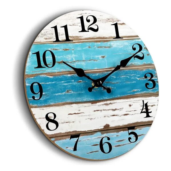 16-Inch Silent Blue Coastal Wall Clock for Patio, Pool, or Bathroom Decoration