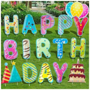 16PC Waterproof Happy Birthday Yard Signs Outdoor Lawn Party Decorations Supplies