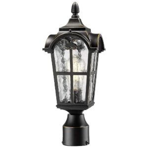 17 Inch Black Post Lamp with Glass Shade and Farmhouse-Style Lighting Fixture