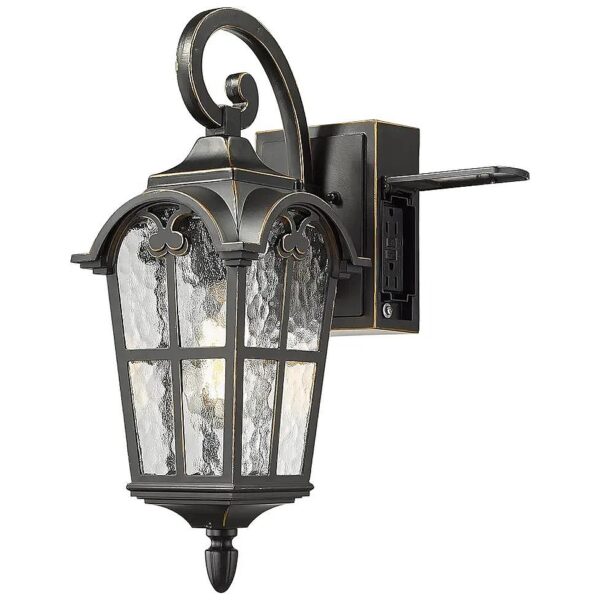 17 Inch Outdoor Wall Lantern with Built-in GFCI Outlet and Weather-Resistant Construction