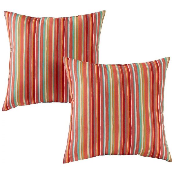 17-Inch Square Coral Stripe Polyester Throw Pillow, Set of 2