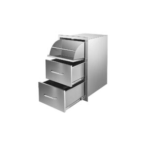 17W by 30H Outdoor Kitchen Storage Drawers with Smooth Sliding Rails in Silver Finish