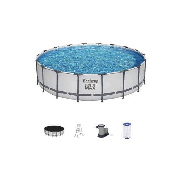 18 Foot Round Metal Frame Above Ground Swimming Pool Set with Filter Pump