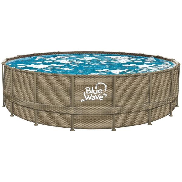 18-Foot Round Dark Cocoa Wicker Frame Brown Above Ground Swimming Pool with Cover