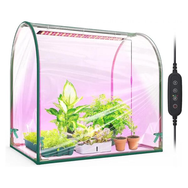 2'' L x 9'' W x 2'' H Metal Frame and Plastic Mini Greenhouse Kit with LED Grow Light