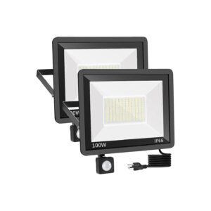 2 Pack 100W LED Motion Sensor Flood Light LED Work Light with Plug Waterproof