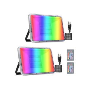 2 Pack 100W Waterproof LED Flood Lights with Color Changing and Dimming Capabilities