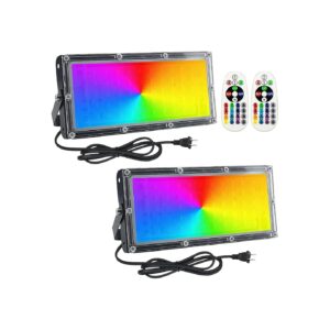 2 Pack 50W RGB Flood Light Set with Remote Control for Parties and Outdoor Decorations